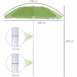 Outsunny Arc1.7m Outdoor Beach Umbrella Parosol Tilt Sun Shelter W/ Bag Green -Outsunny store 17860029 2