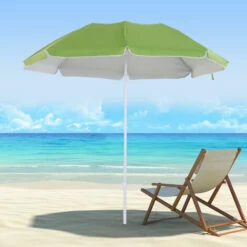 Outsunny Arc1.7m Outdoor Beach Umbrella Parosol Tilt Sun Shelter W/ Bag Green -Outsunny store 17860029 3