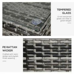 Outsunny Garden Rattan Side Table,Wicker Coffee Desk, Glass Top, Mixed Grey 6 Outsunny Garden Rattan Side Table,Wicker Coffee Desk, Glass Top, Mixed Grey -Outsunny store 17860103 5