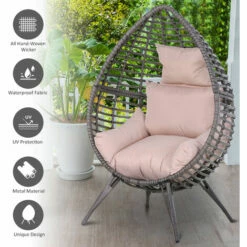 Outsunny Outdoor Indoor Wicker Teardrop Chair With Cushion Rattan Lounger -Outsunny store 17860106 4