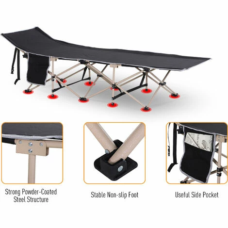 Outsunny Single Portable Outdoor Military Sleeping Bed Camping Cot Black 7 Outsunny Single Portable Outdoor Military Sleeping Bed Camping Cot Black - Image 5