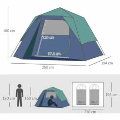 Outsunny Family Pop-Up Camping Tent W/ Removable Waterproof Rainfly, Storage Bag -Outsunny store 17860139 2