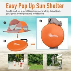 Outsunny Portable Automatic Pop Up Beach Tent Outdoor Camp Shelter Orange -Outsunny store 17860157 5