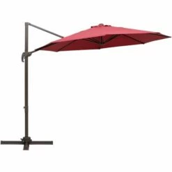Outsunny Outdoor Market Patio Umbrella With Crank, Tilt, And 8 Ribs Wine Red