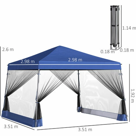 Outsunny 3 x3 x2.6m Folding Pop-up Garden Gazebo W/Mosquito Netting Blue Outsunny 3 X3 X2.6m Folding Pop-up Garden Gazebo W/Mosquito Netting Blue -Outsunny store 18051113 2