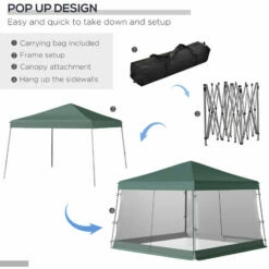 Outsunny 3 X3 X2.6m Folding Pop-up Garden Gazebo W/Mosquito Netting Green -Outsunny store 18051117 5