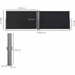 Alternative view of Outsunny Retractable Double Side Awning Screen Fence Privacy Dark Grey, 6x1.6m
