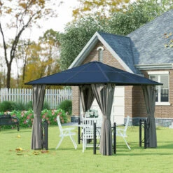 Outsunny 3x3(m) Hardtop Gazebo With Polycarbonate Roof, Netting And Curtains 9 Outsunny 3x3(m) Hardtop Gazebo With Polycarbonate Roof, Netting And Curtains -Outsunny store 18176030 3