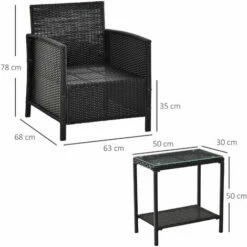 Outsunny 3 PC Outdoor Rattan Sofa Set W/ Chairs Coffee Table Cushion Black -Outsunny store 18176040 2