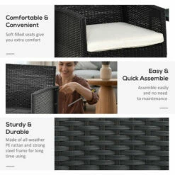 Outsunny 3 PC Outdoor Rattan Sofa Set W/ Chairs Coffee Table Cushion Black -Outsunny store 18176040 5