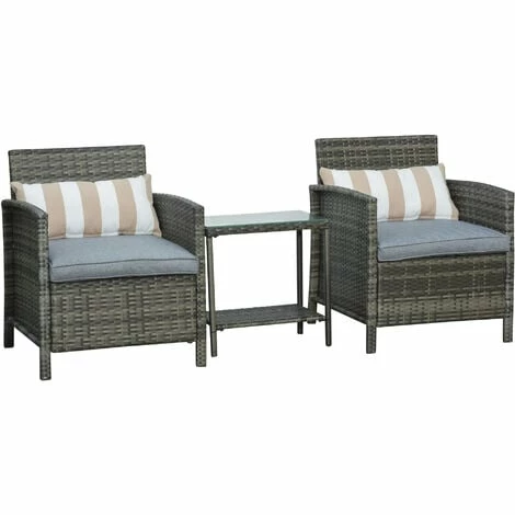 Outsunny 3 PC Outdoor Rattan Sofa Set w/ Chairs Coffee Table Cushion Grey Outsunny 3 PC Outdoor Rattan Sofa Set W/ Chairs Coffee Table Cushion Grey -Outsunny store 18176041 1
