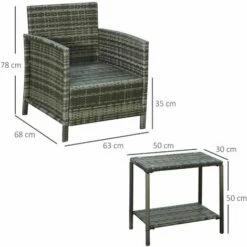 Outsunny 3 PC Outdoor Rattan Sofa Set W/ Chairs Coffee Table Cushion Grey 3 Outsunny 3 PC Outdoor Rattan Sofa Set W/ Chairs Coffee Table Cushion Grey -Outsunny store 18176041 2