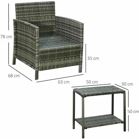 Outsunny 3 PC Outdoor Rattan Sofa Set w/ Chairs Coffee Table Cushion Grey Outsunny 3 PC Outdoor Rattan Sofa Set W/ Chairs Coffee Table Cushion Grey -Outsunny store 18176041 2