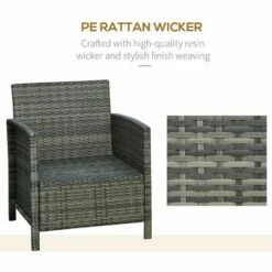 Outsunny 3 PC Outdoor Rattan Sofa Set W/ Chairs Coffee Table Cushion Grey 6 Outsunny 3 PC Outdoor Rattan Sofa Set W/ Chairs Coffee Table Cushion Grey -Outsunny store 18176041 5