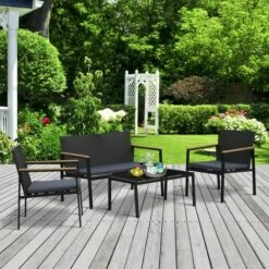 Outsunny 4-Piece Cushioned Outdoor Rattan Wicker Chair And Loveseat Furniture -Outsunny store 18176042 3