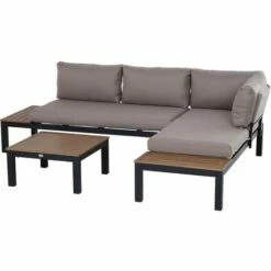 Outsunny 3pcs Garden Sectional Sofa Side Table Furniture Set Aluminum W/ Cushion