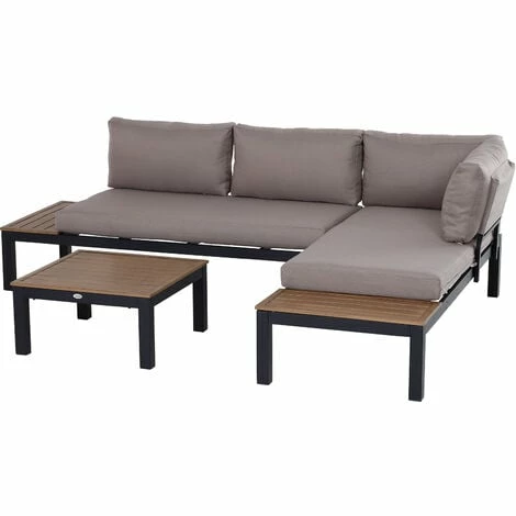 Outsunny 3pcs Garden Sectional Sofa Side Table Furniture Set Aluminum w/ Cushion Outsunny 3pcs Garden Sectional Sofa Side Table Furniture Set Aluminum W/ Cushion -Outsunny store 18265372 1