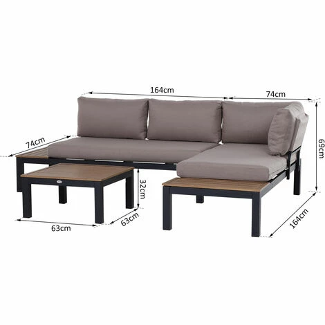 Outsunny 3pcs Garden Sectional Sofa Side Table Furniture Set Aluminum w/ Cushion Outsunny 3pcs Garden Sectional Sofa Side Table Furniture Set Aluminum W/ Cushion -Outsunny store 18265372 2