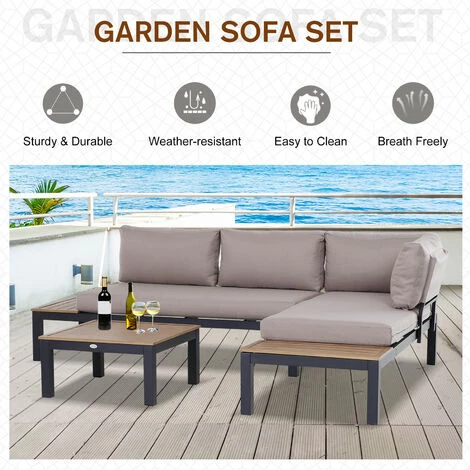 Outsunny 3pcs Garden Sectional Sofa Side Table Furniture Set Aluminum w/ Cushion Outsunny 3pcs Garden Sectional Sofa Side Table Furniture Set Aluminum W/ Cushion -Outsunny store 18265372 5