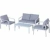 Outsunny 4pcs Garden Loveseat Chairs Table Furniture Aluminum W/ Cushion, White -Outsunny store 18265374 1