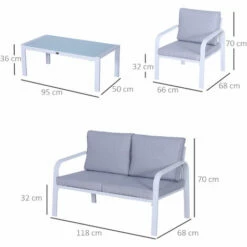 Outsunny 4pcs Garden Loveseat Chairs Table Furniture Aluminum W/ Cushion, White -Outsunny store 18265374 2