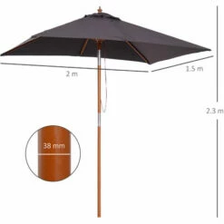 Alternative view of Outsunny Wooden Patio Umbrella Market Parasol Outdoor Sunshade 6 Ribs Deep Grey