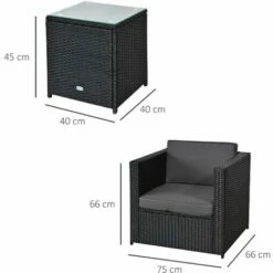 Outsunny 3Pcs Patio 2 Seater Rattan Sofa Garden Furniture Set Coffee W/ Cushions -Outsunny store 18265385 2