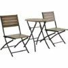Outsunny 3 Piece Outdoor Folding Patio Bistro Table And Slatted Chair Brown -Outsunny store 18373681 1