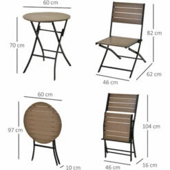 Outsunny 3 Piece Outdoor Folding Patio Bistro Table And Slatted Chair Brown -Outsunny store 18373681 2