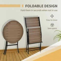 Outsunny 3 Piece Outdoor Folding Patio Bistro Table And Slatted Chair Brown -Outsunny store 18373681 4