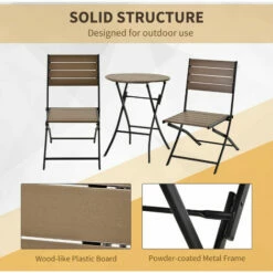 Outsunny 3 Piece Outdoor Folding Patio Bistro Table And Slatted Chair Brown -Outsunny store 18373681 5