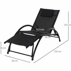 Outsunny Sun Lounger Half Circle Arms Adjustable Head Footrest Aluminium Frame Black 3 Outsunny Sun Lounger Half Circle Arms Adjustable Head Footrest Aluminium Frame Black -Outsunny store 18373684 2