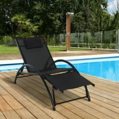 Outsunny Sun Lounger Half Circle Arms Adjustable Head Footrest Aluminium Frame Black 4 Outsunny Sun Lounger Half Circle Arms Adjustable Head Footrest Aluminium Frame Black -Outsunny store 18373684 3