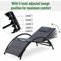 Outsunny Sun Lounger Half Circle Arms Adjustable Head Footrest Aluminium Frame Grey -Outsunny store 18373687 4