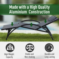 Outsunny Sun Lounger Half Circle Arms Adjustable Head Footrest Aluminium Frame Grey -Outsunny store 18373687 5