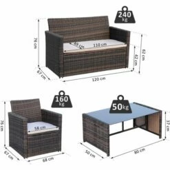 Outsunny 4pc Patio Garden Rattan Wicker Sofa 2-Seater Loveseat Chair Table Brown -Outsunny store 18373693 2
