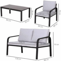 Outsunny 4pcs Garden Sectional Loveseat Chairs Table Furniture W/ Cushion, Black -Outsunny store 18423672 2