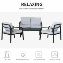 Outsunny 4pcs Garden Sectional Loveseat Chairs Table Furniture W/ Cushion, Black -Outsunny store 18423672 5