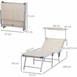 Outsunny Outdoor Lounger Fold 180° Reclining Chair W/ Adjustable Canopy Beige -Outsunny store 18423680 2