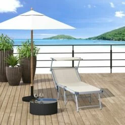 Outsunny Outdoor Lounger Fold 180° Reclining Chair W/ Adjustable Canopy Beige -Outsunny store 18423680 3