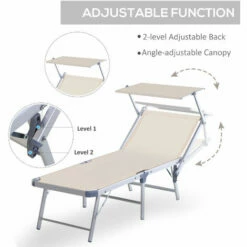 Outsunny Outdoor Lounger Fold 180° Reclining Chair W/ Adjustable Canopy Beige -Outsunny store 18423680 4
