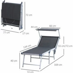 Outsunny Outdoor Lounger Fold 165° Reclining Chair W/ Adjustable Canopy Grey -Outsunny store 18423681 2