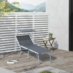 Outsunny Outdoor Lounger Fold 165° Reclining Chair W/ Adjustable Canopy Grey -Outsunny store 18423681 3