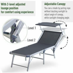 Outsunny Outdoor Lounger Fold 165° Reclining Chair W/ Adjustable Canopy Grey -Outsunny store 18423681 4
