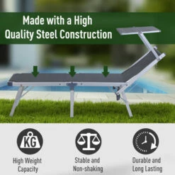 Outsunny Outdoor Lounger Fold 165° Reclining Chair W/ Adjustable Canopy Grey -Outsunny store 18423681 5