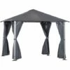 Outsunny Outdoor Gazebo Steel Wood Grain Frame Mesh Curtain Sun Shelter -Outsunny store 18423682 1