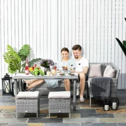 Outsunny 6Pcs Rattan Sofa Set Coffee Table Footstool Outdoor With Cushions -Outsunny store 18423686 3