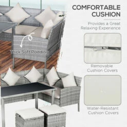 Outsunny 6Pcs Rattan Sofa Set Coffee Table Footstool Outdoor With Cushions -Outsunny store 18423686 5