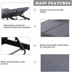 Outsunny 2 Person Rattan Lounger Adjustable Double Chaise Chair W/ Cushion Grey 6 Outsunny 2 Person Rattan Lounger Adjustable Double Chaise Chair W/ Cushion Grey -Outsunny store 18423700 5