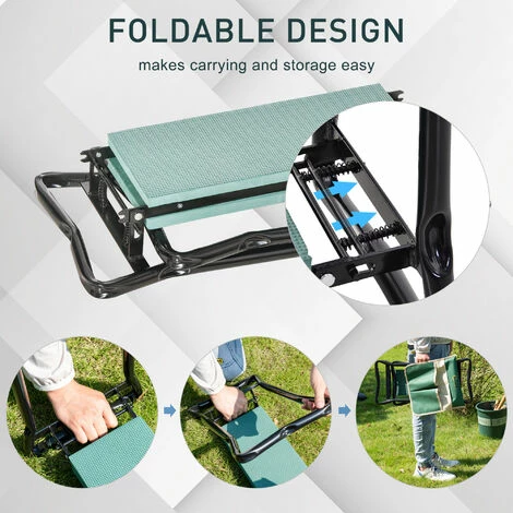 Outsunny Steel Frame Garden Kneeler Seat Duo Foam Bag Tool Bag Pouch Foldable 7 Outsunny Steel Frame Garden Kneeler Seat Duo Foam Bag Tool Bag Pouch Foldable - Image 5